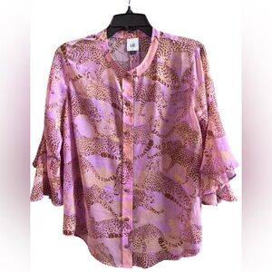 CAbi Pink and Brown Animal Print Blouse